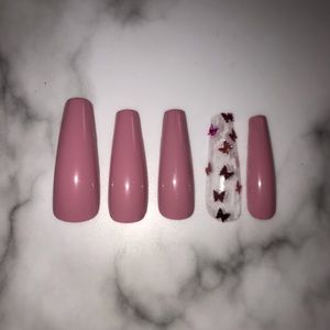 Muave butterfly press on nails